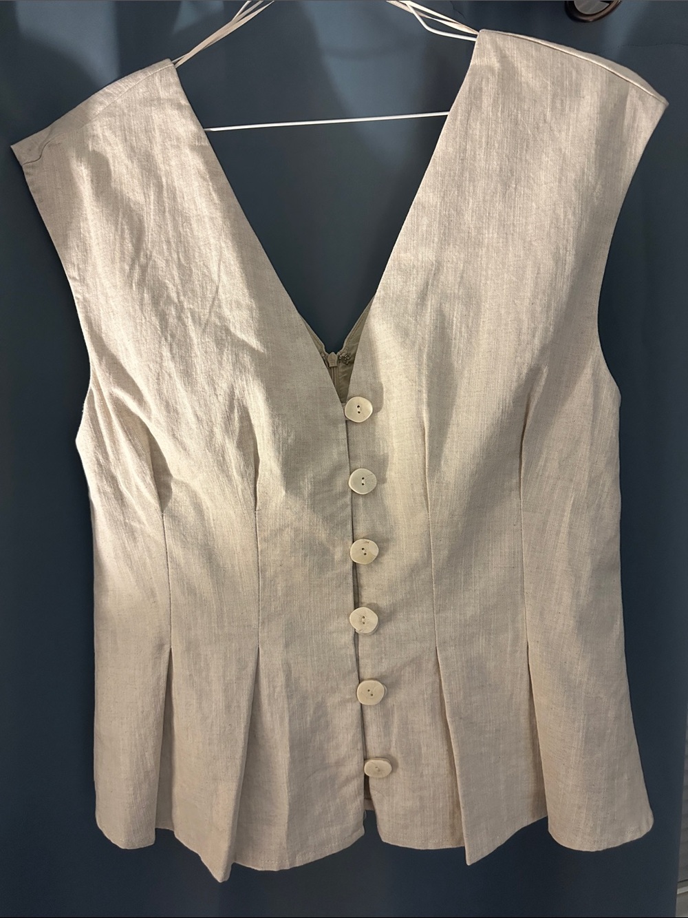 Nordstrom Cream Linen-Blend Button Front V-Neck Blouse